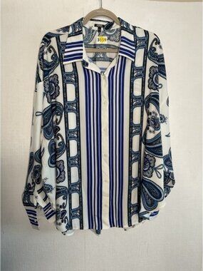 Express The Portofino Boyfriend Shirt Size‎ XL Design Print Button Up Relaxed